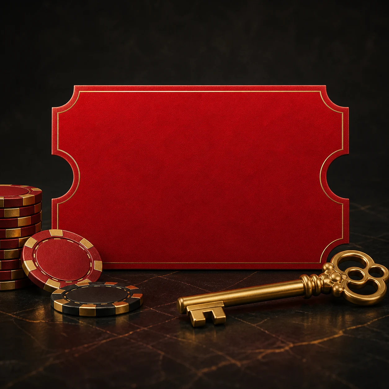 Blank Lucky247 promo-code card with a key and casino chips
